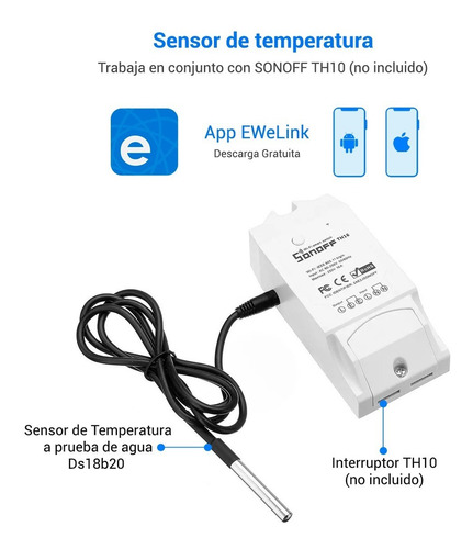 Imagen 2 de 6 de Sensor De Temperatura Sonoff Ds18b20 A Prueba De Agua