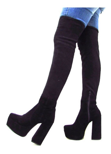 Imagen 3 de 9 de Botas Bucanera Elastizada Cuero Taco Alto 12 Cm Plataforma