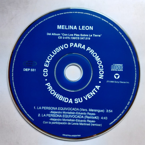 Cd Original Promo - Melina Leon (la Persona Equivocada)