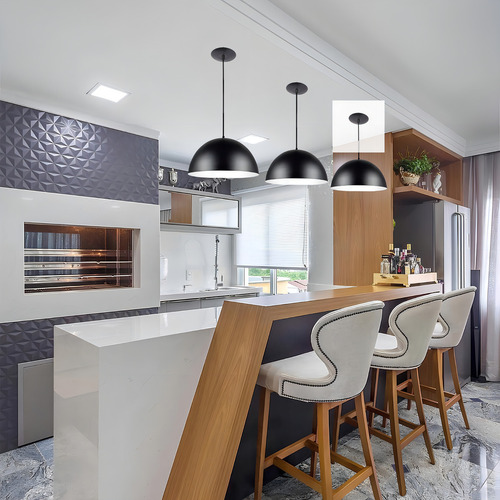 Lustre Pendentes Luminaria Kit3 Meia Lua 40cm 127/220V Cozinha Estrutura Preto Com Branco 127/220V