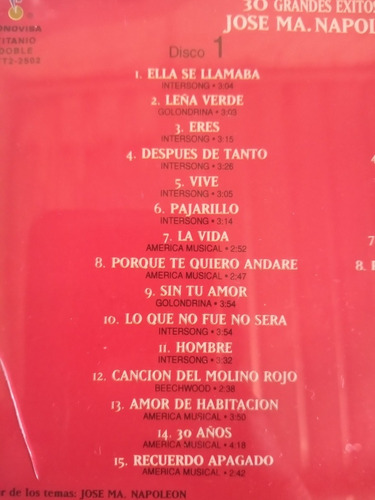 José María Napoleón 30 Grandes Exitos Álbum Doble Cd (Usado)