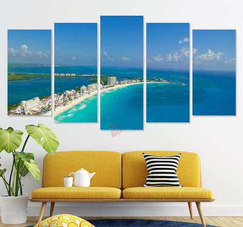 Políptico Cancún Playa Cnu8 Canvas Grueso 150x80