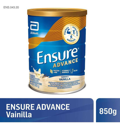 Suplemento en polvo Abbott Ensure Advance carbohidratos sabor vainilla en lata de 850g