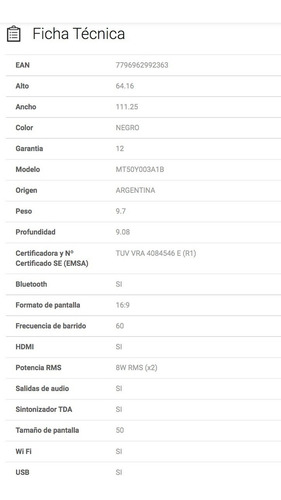Imagen 7 de 9 de Smart Tv Motorola 50 Led Mt50y003a1b 4k Android Full Tv