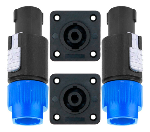 Kit 2 Plug Conector Speakon Macho + 2 Fêmea 4 Vias Azul