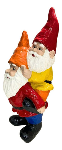 Anão Gnomo Duplo Grande Enfeite De Jardim Área Externa Amarelo E Vermelho