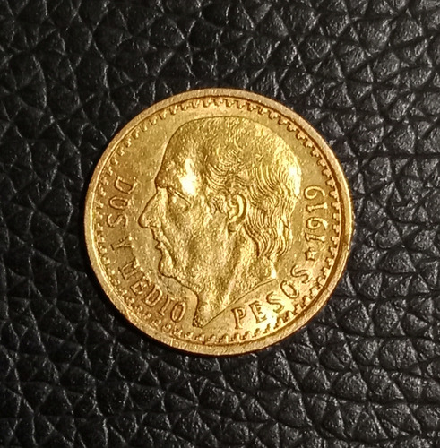 Moneda De 2.5 Pesos Oro Año 1919, Cuarto De Hidalgo De Oro (Usado)