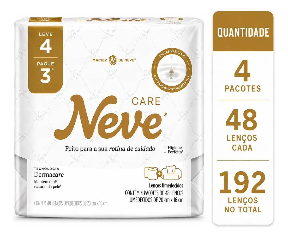 Pack 4 Lenços Umedecidos Neve Care 48 Un Higiene Diária