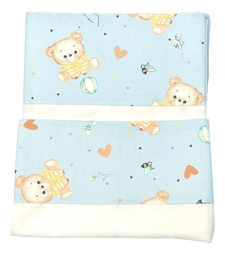 Juego De Sábanas Moises / Colecho 60x90cm + Almohada Bebe Celeste Osito