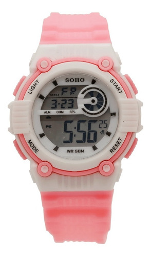 Reloj Dama Digital Con Luz Cronometro Malla Goma Soho Ch244