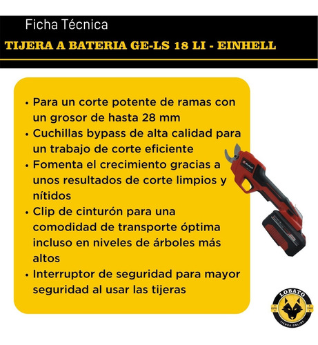 Imagen 4 de 10 de Tijera De Poda Inalambrica Jardin A Bateria 18v Einhell