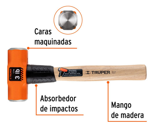 Comba Octagonal 3 Lb Mango De Madera 12 Truper 16507