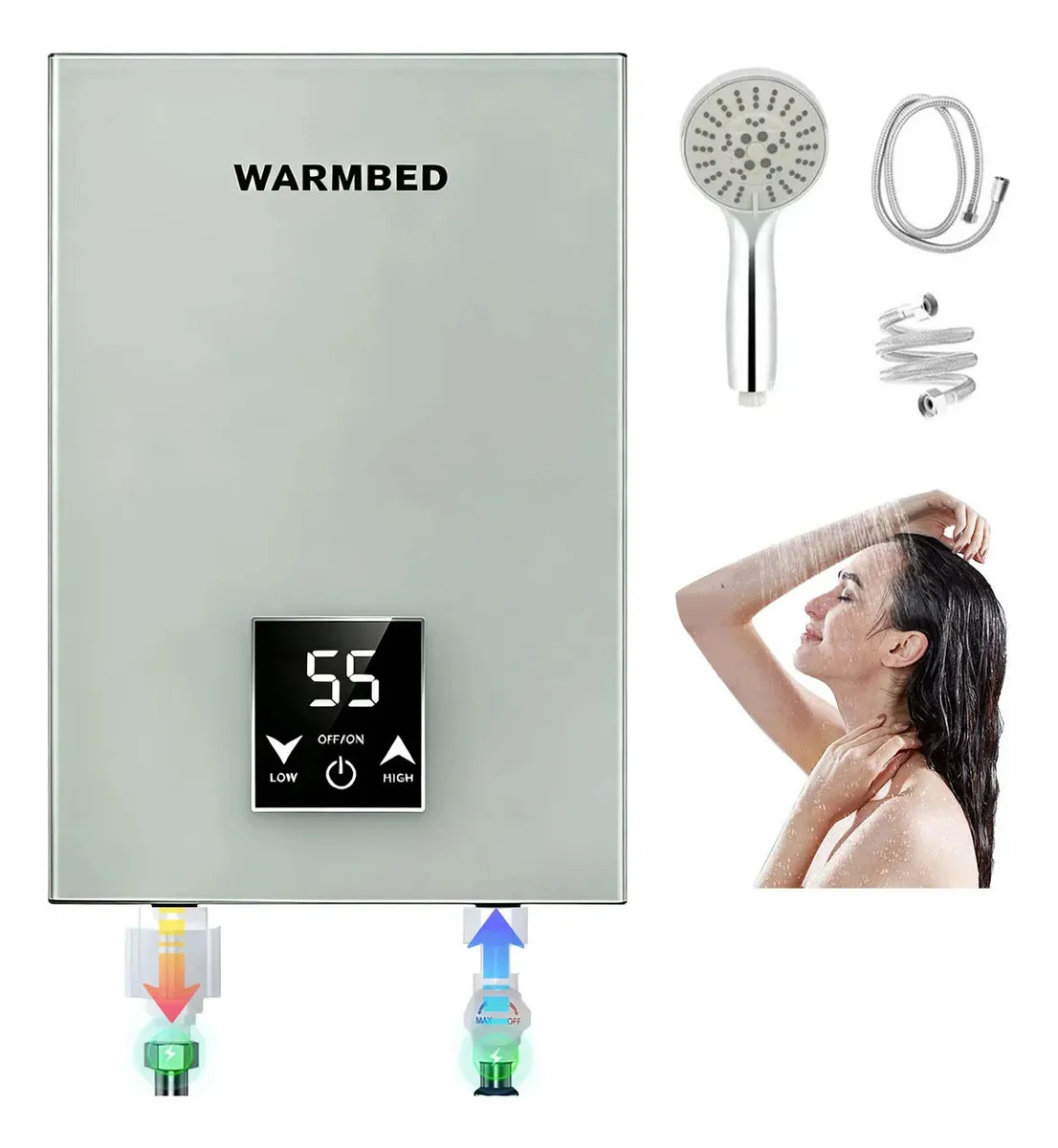 Calentador de Agua Eléctrico Instantáneo Warmbed con Display y Control Táctil, para Baño y Cocina