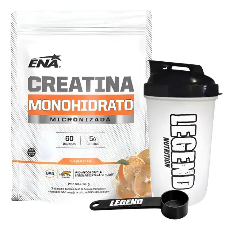 Creatina Monohidrato Ena Sport 342g Polvo Sabor Naranja En Sachet + Vaso y Scoop Legend Nutrition