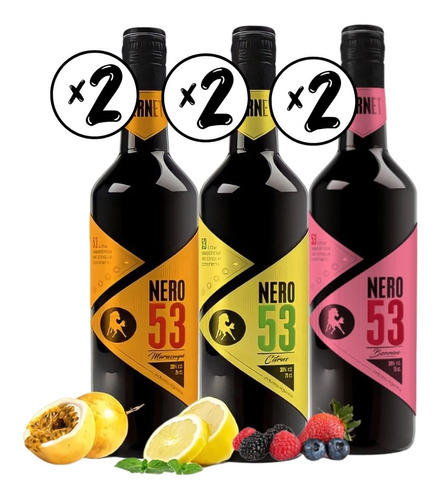 Fernet Nero 53 Berries + Maracuya + Citrus. Combo X 6