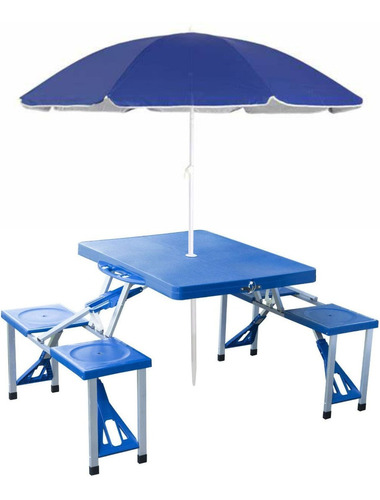 Sombrilla Jardin Playa Camping 1.8m Parasol + Mesa C/ Bancos