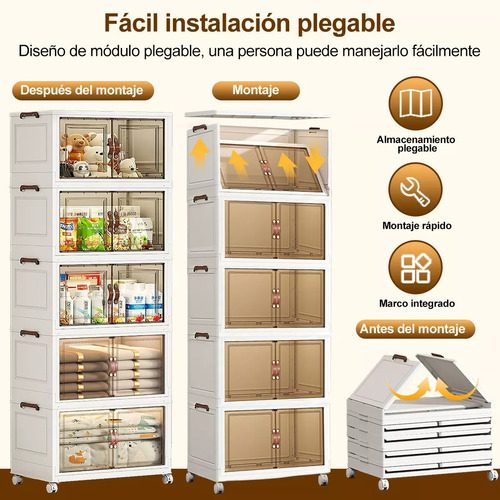 Closet Mueble Armarios Organizador Ropa Plegable Ruedas 360° Armario de almacenamiento elegante y con estilo Blanco Owkuan