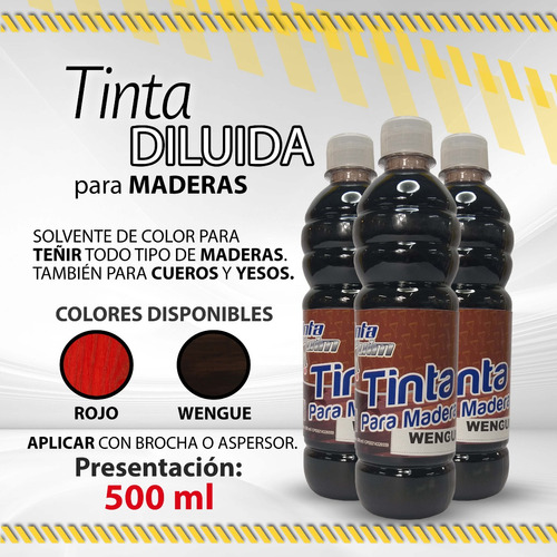 Tinta Diluida Madera Pintaquim 500ml-wengue 09103/rojo 09104