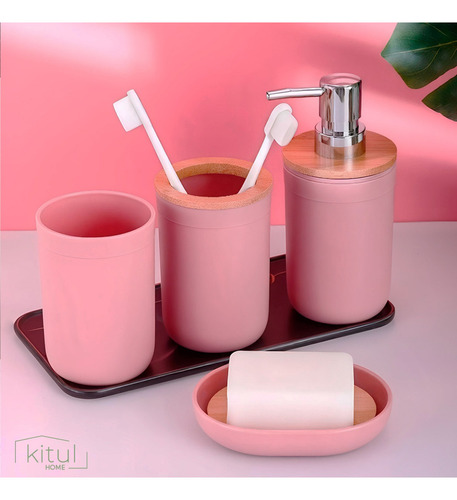 Accesorios Para Baño Set 4pz Juego De Baño Elegante Moderno Color Rosa