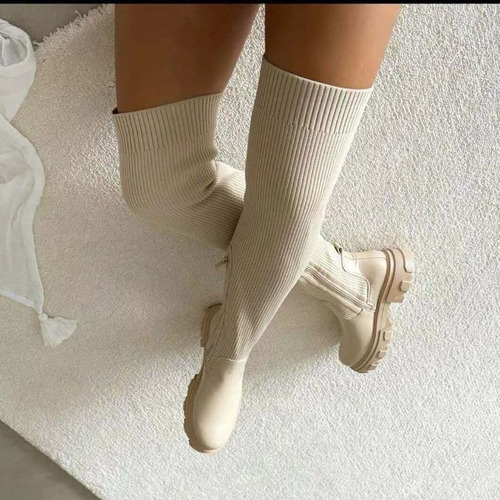 Botas Tipo Calcetín De Punto Con Mosca En Color Liso