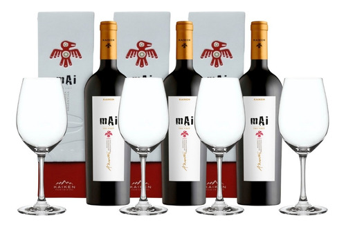 Vino Kaiken Mai Malbec Caja X 3 + 4 Copas Spiegelau Cristal 