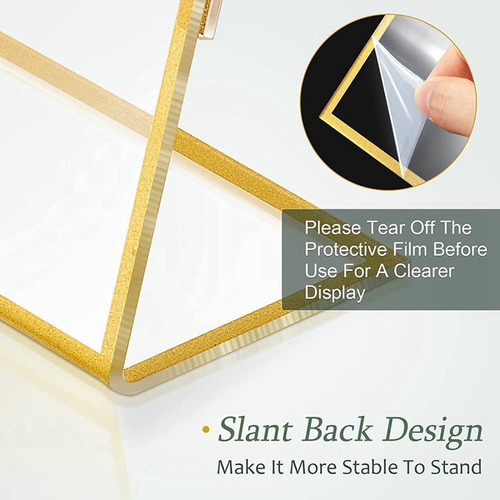 Soporte Para Letreros De Mesa Con Marco Acrílico Dorado, Par