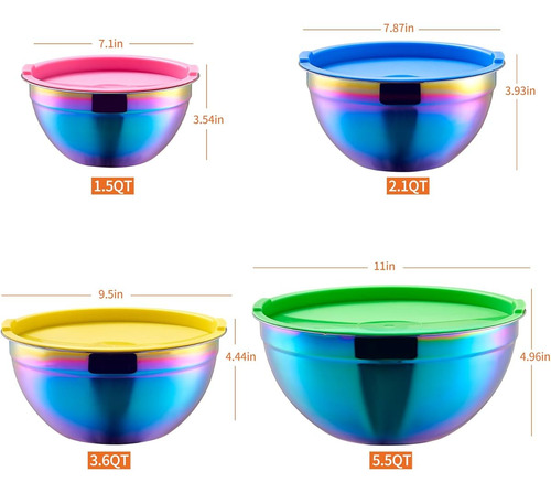 Tazones De Mezcla Arcoiris Con Tapas Hermeticas De 4 Piezas