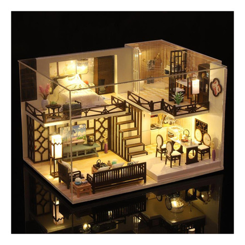 Casa De Miniatura Con Muebles, De Diy Con Cubierta A Prueba