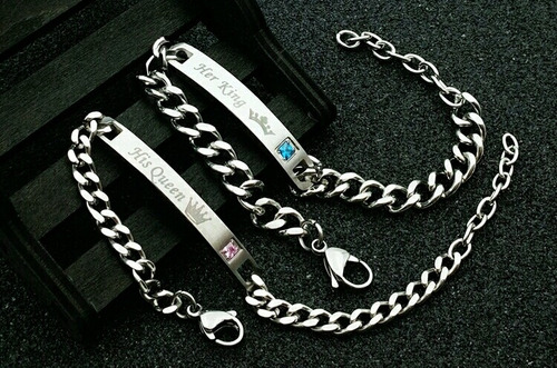 Hermosas Pulseras Parejas Her Queen Y Her King Amor Acero