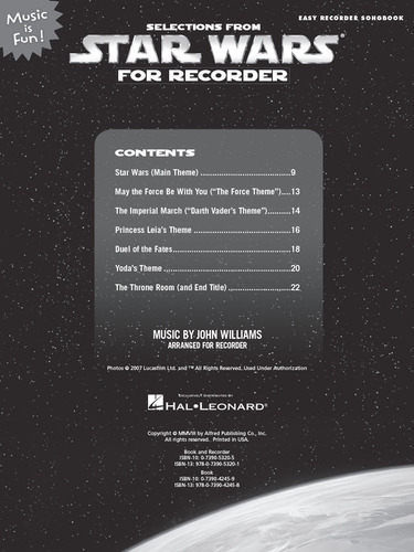 Selections From Star Wars For Recorder: Easy Recorder Songbo