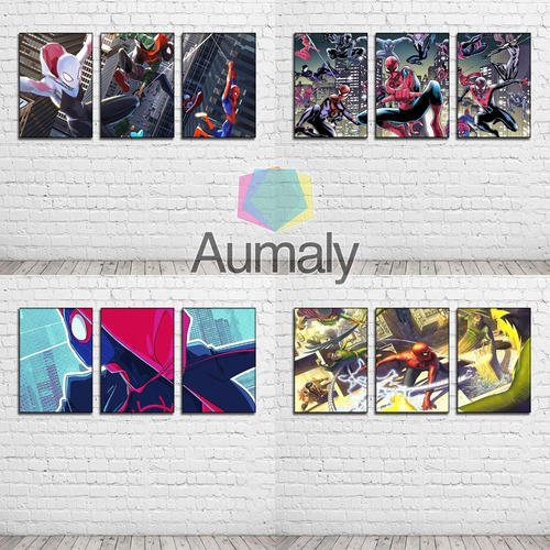 Imagen 3 de 6 de Cuadro Decorativo Marvel Spiderman Peter Parker Set 3 Piezas