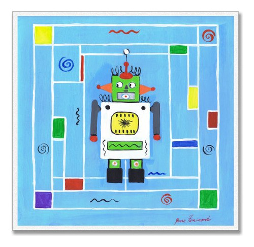 The Kids Room De Stupell Robot En Azul Fondo Square Wall Pla