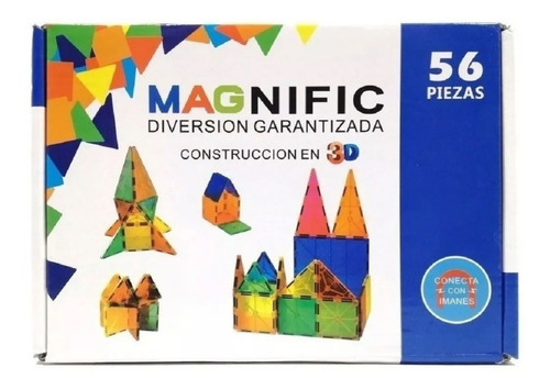 Imagen 1 de 10 de Magnific Bloques Magneticos Con Imanes 56 Piezas Playking