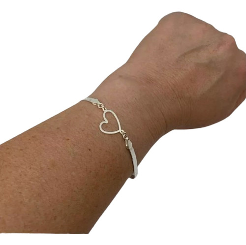 Pulsera De Plata - Cinta Y Borde De Corazón