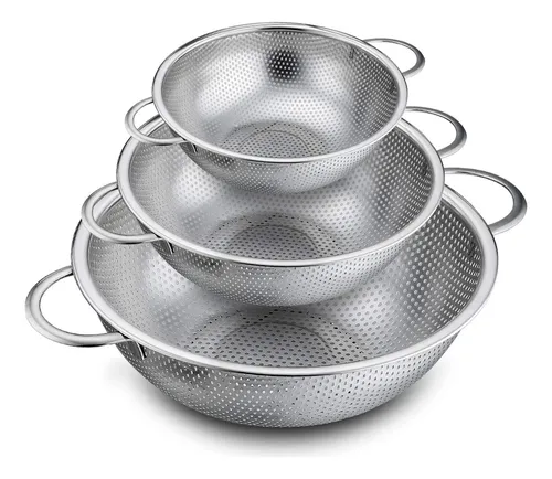 P&p Chef Colador De 3 Coladores Microperforados De Acero In.