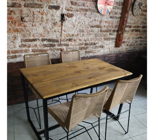 Imagen 2 de 5 de Mesa 140x80 Industrial + 4 Sillas Tulum Hierro Madera