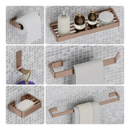 Kit Acessórios Para Banheiro Rose Brilho 6 Peças