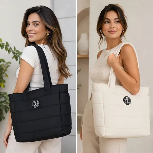 Bolsa Tote Feminina Acolchoada Preta Leve Dia A Dia Casual