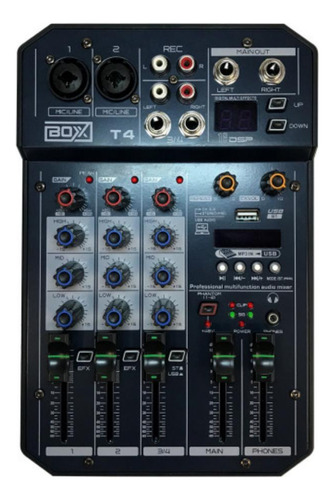 Mesa De Som 4 Canais Boxx T4 Interface Usb Lives E Gravações