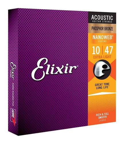 Encordoamento Para Violão Elixir 010 Extra Light Phosphor Br