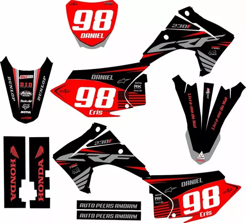 Kit Gráfico Adesivo Crf 230 0,20mm Moto Trilha Preto 2018