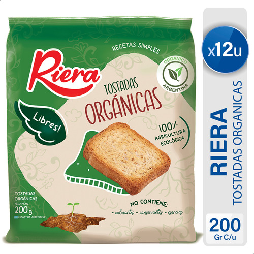 Tostadas Riera Bio Organico Pan Tostado - Pack X12 Unidades