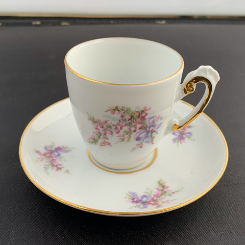 Taza De Café 5cm De Porcelana Con Plato Decorativo Flores