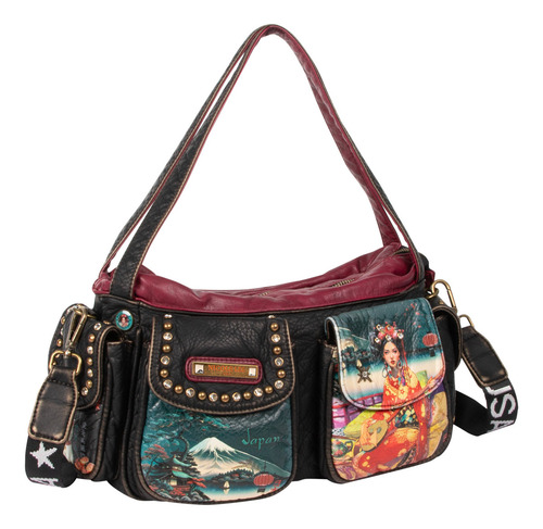 Bolsa Satchel Nicole Lee Vinipiel Estampada Akiko Fw24 Acabado de los herrajes Níquel Color Akiko La Belleza