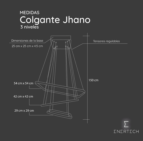 Colgante Jhano 3 Triple Iluminación Diseño Enertech Negro Luz Neutra