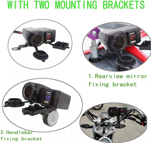 Cargador Doble Carga Toma De Motos 12 V Con 2 Usb