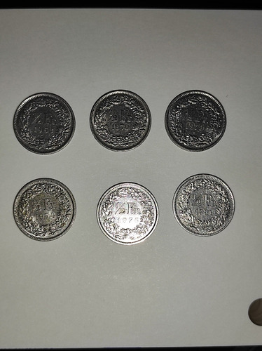 Monedas 1/2 Franco Suiza Helvética 1969-1970-1973-1974-76-81