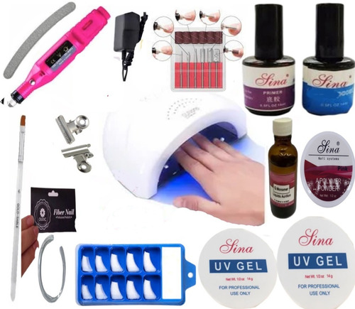 Kit Unhas Gel Fibra Porcelana Acrigel Completo Presilha 341