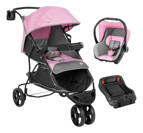 Carrinho De Bebê Evo Com Bebê Conforto Rosa E Base