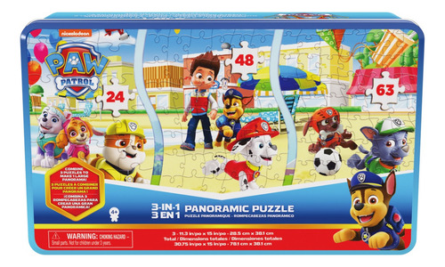 PAW Patrol, Rompecabezas Panorámico 3 en 1, con estuche
